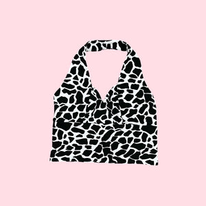 ANIMAL PRINT CROPPED HALTER TOP (M)