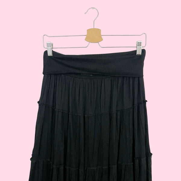 BLACK TIERED MAXI SKIRT (M)