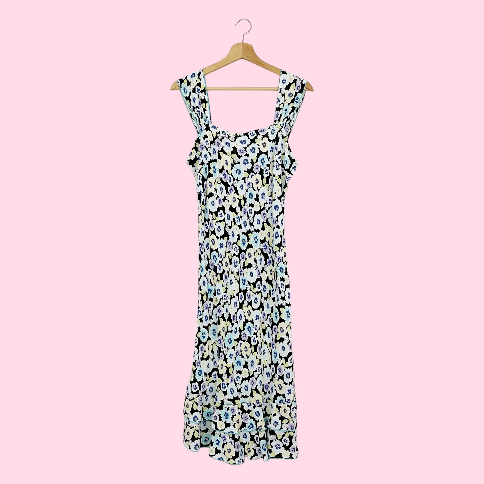 90S FLORAL RAYON MAXI DRESS (M)
