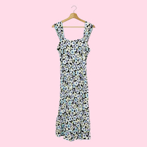 90S FLORAL RAYON MAXI DRESS (M)
