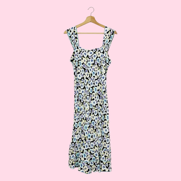90S FLORAL RAYON MAXI DRESS (M)