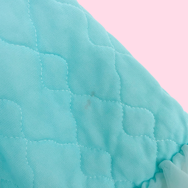 60s Aqua Quilted Ruffle Bed Jacket (S/M)