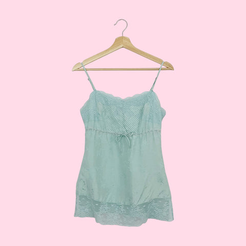 MINT GREEN FLORAL SILK TANK TOP (XS)