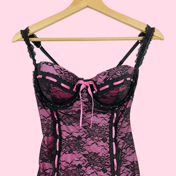 PINK + BLACK LACE CORSET (S/M)