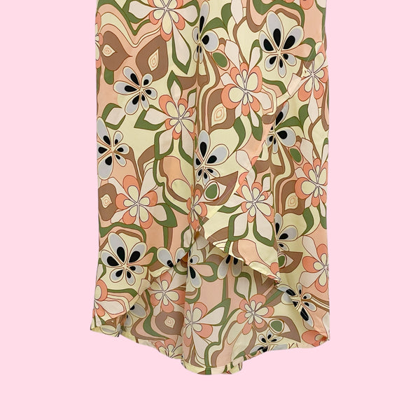 PSYCHEDELIC FLORAL PRINT MIDI DRESS (S)