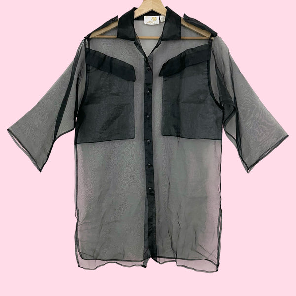 BLACK SHEER ORGANZA OVERSIZED BLOUSE (M)