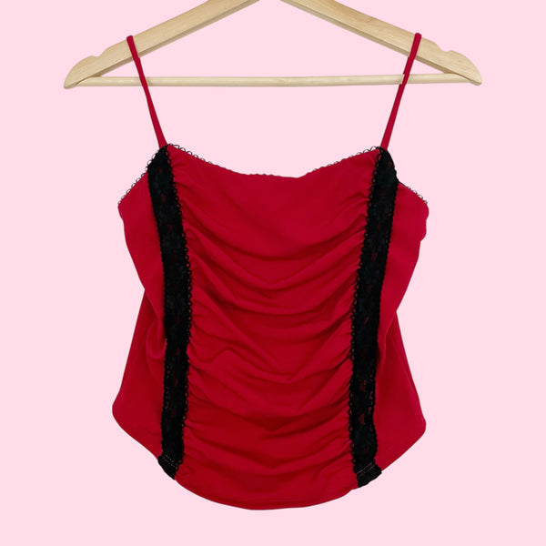 RED + BLACK LACE TRIM TANK (S)