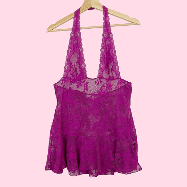 VICTORIA'S SECRET FLORAL LACE HALTER BABYDOLL (M)