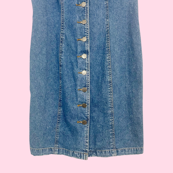 90s Denim Button Up Dress w/ Lace Up Back (6/8)