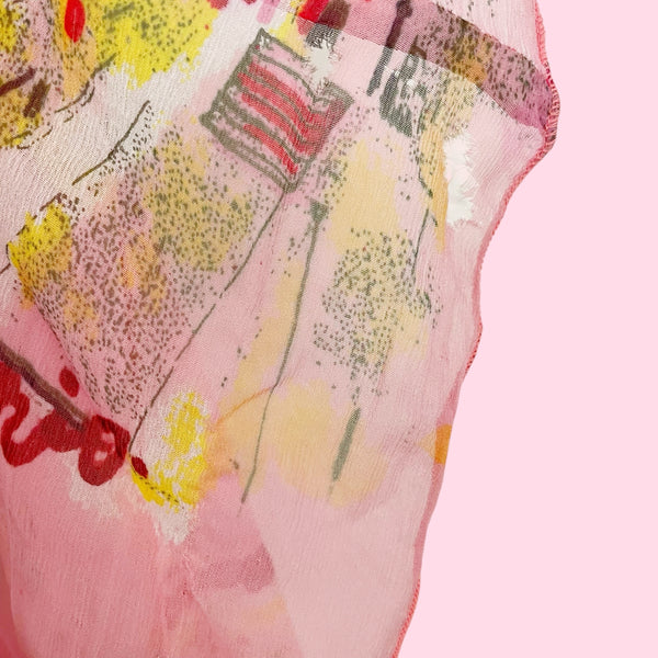 Y2K PINK EMBELLISHED SILK SCARF BLOUSE (S/M)