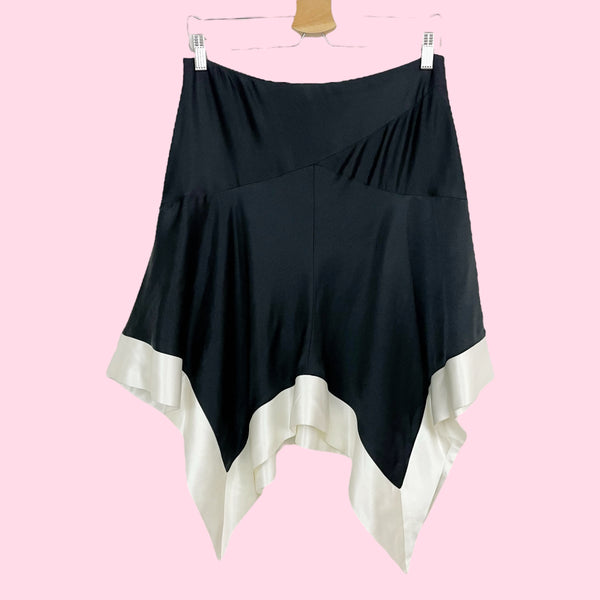 BEBE BLACK + WHITE ASYMMETRICAL SATIN SKIRT (4)