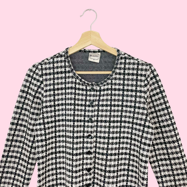 BLACK + WHITE PATTERNED KNIT CARDIGAN TOP (M)