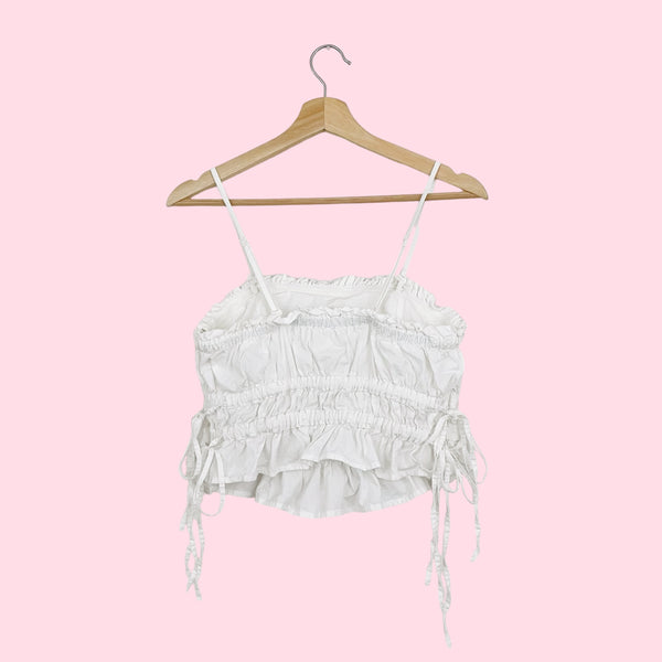 WHITE COTTON CINCHED CROP TOP (M)
