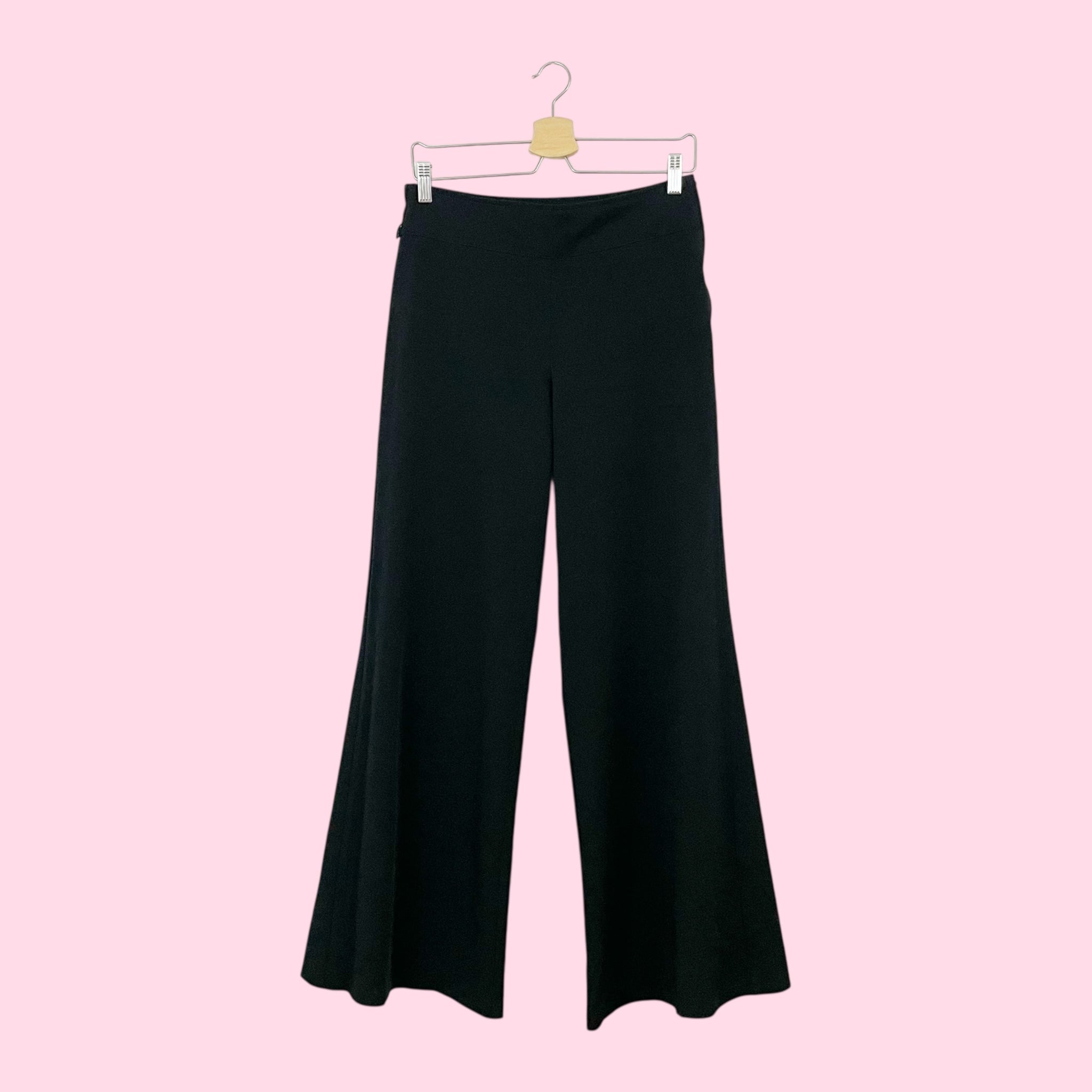 BLACK LOW RISE WIDE LEG OFFICE PANTS (28)