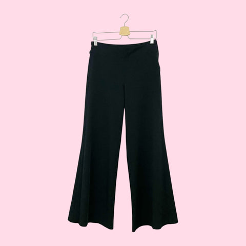 BLACK LOW RISE WIDE LEG OFFICE PANTS (28)