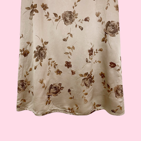 TAN FLORAL SATIN MAXI SKIRT (25)
