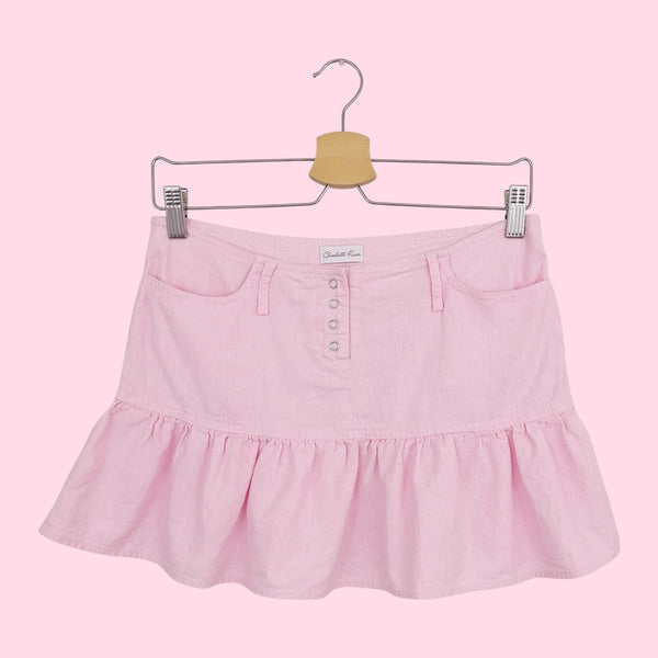 LIGHT PINK LINEN MINI SKIRT (XS)