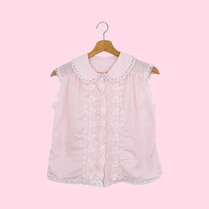 60s PINK EMBROIDERED COTTON BLOUSE (S/M)