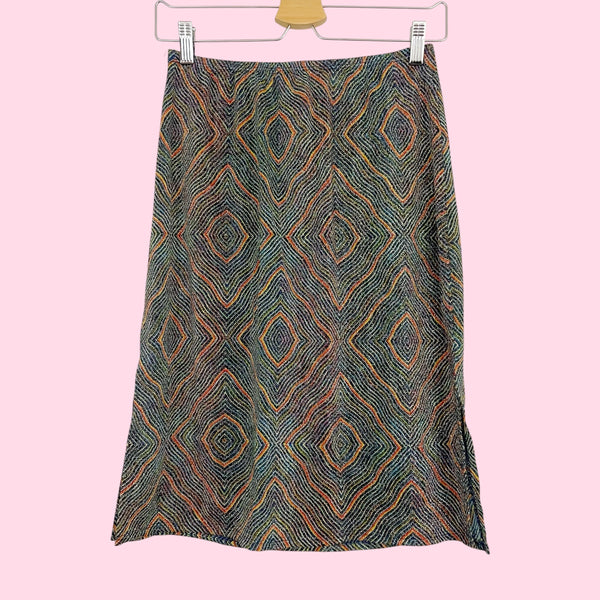 METALLIC PSYCHEDELIC MIDI SKIRT (M)
