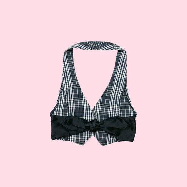 PLAID TIE BACK CROPPED VEST (S/M)