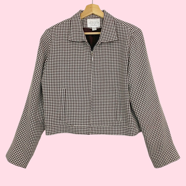 90s Express Brown + Cream Houndstooth Jacket (M)