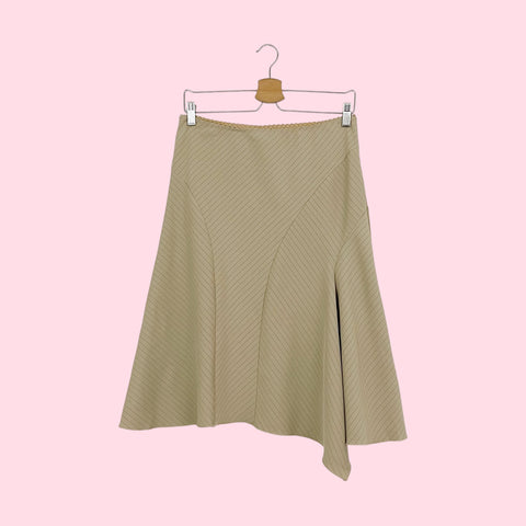 TAN PINSTRIPE ASYMMETRICAL MIDI SKIRT (M/L)