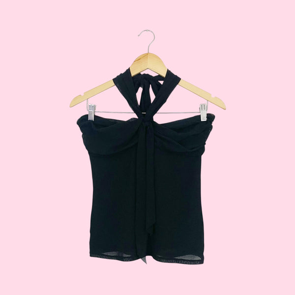 Black Mesh Halter Top (S)