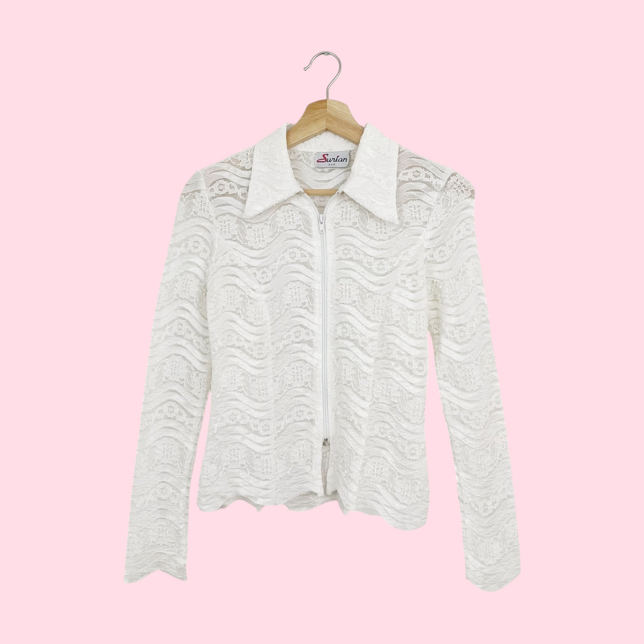 WHITE LACE ZIP UP BLOUSE (XS/S)