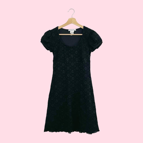 BLACK FLORAL LACE TIE BACK DRESS (S/M)