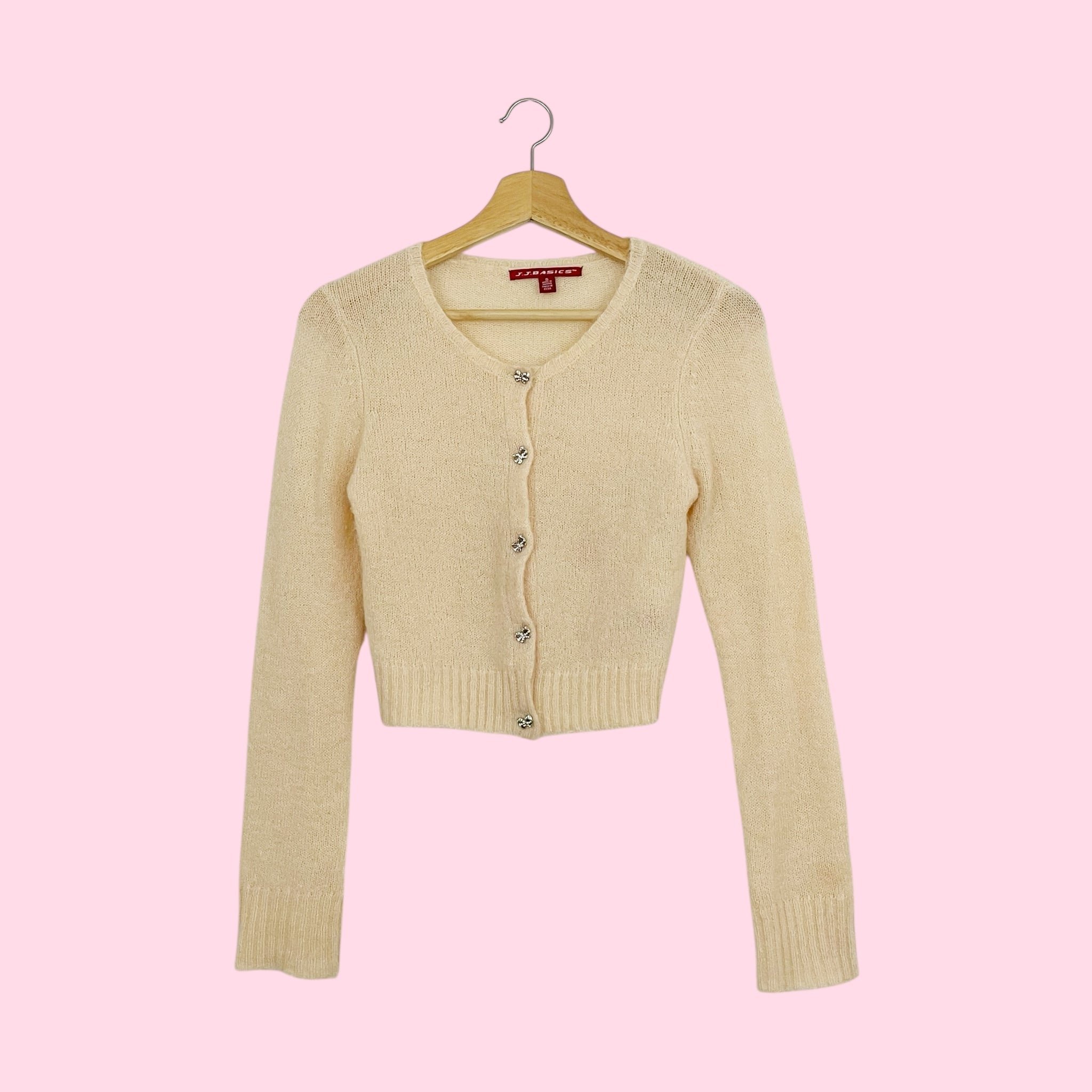 CREAM MOHAIR BLEND CARDIGAN W/ BOW BUTTONS (S)