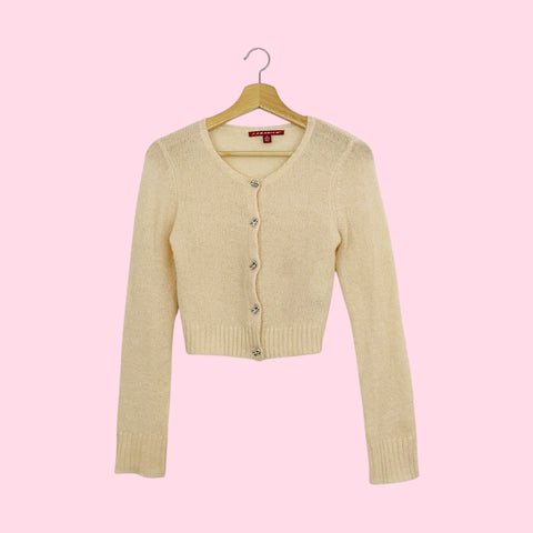 CREAM MOHAIR BLEND CARDIGAN W/ BOW BUTTONS (S)