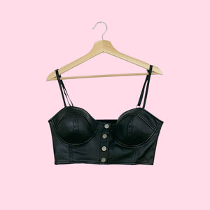 BLACK LEATHER CROPPED BUSTIER TOP (L)