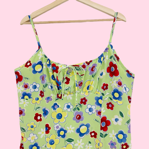 LIME FLORAL MILKMAID MINI DRESS (L/XL)