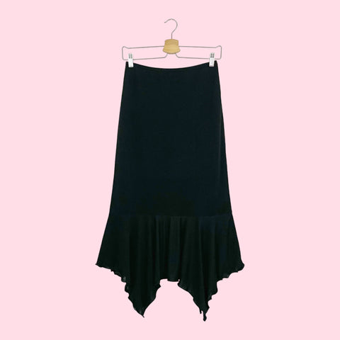 BLACK ASYMMETRICAL MAXI SKIRT (S)