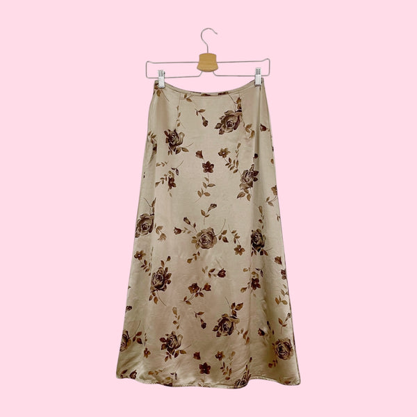 TAN FLORAL SATIN MAXI SKIRT (25)