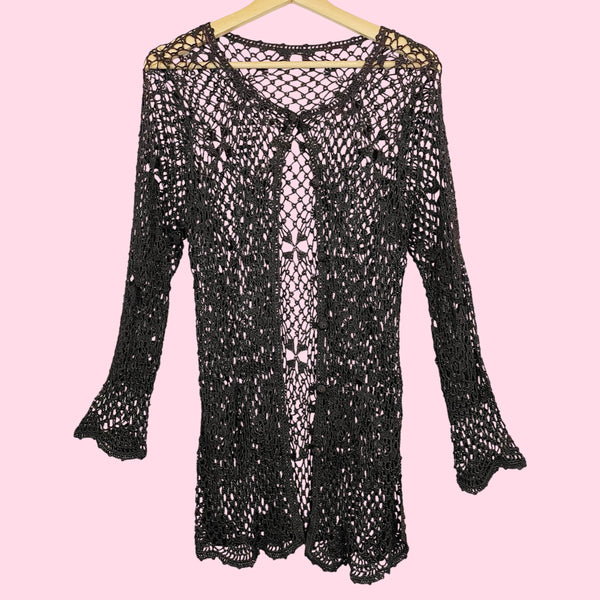 BROWN CROCHET LONG CARDIGAN (M)