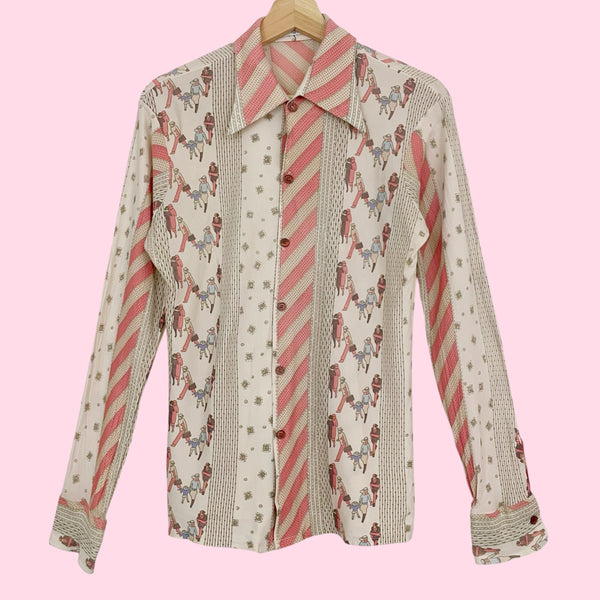 70S NOVELTY PRINT BLOUSE (M)