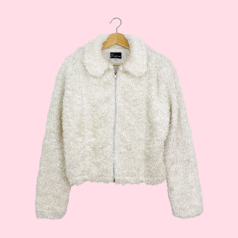 WHITE FAUX FUR JACKET (M)