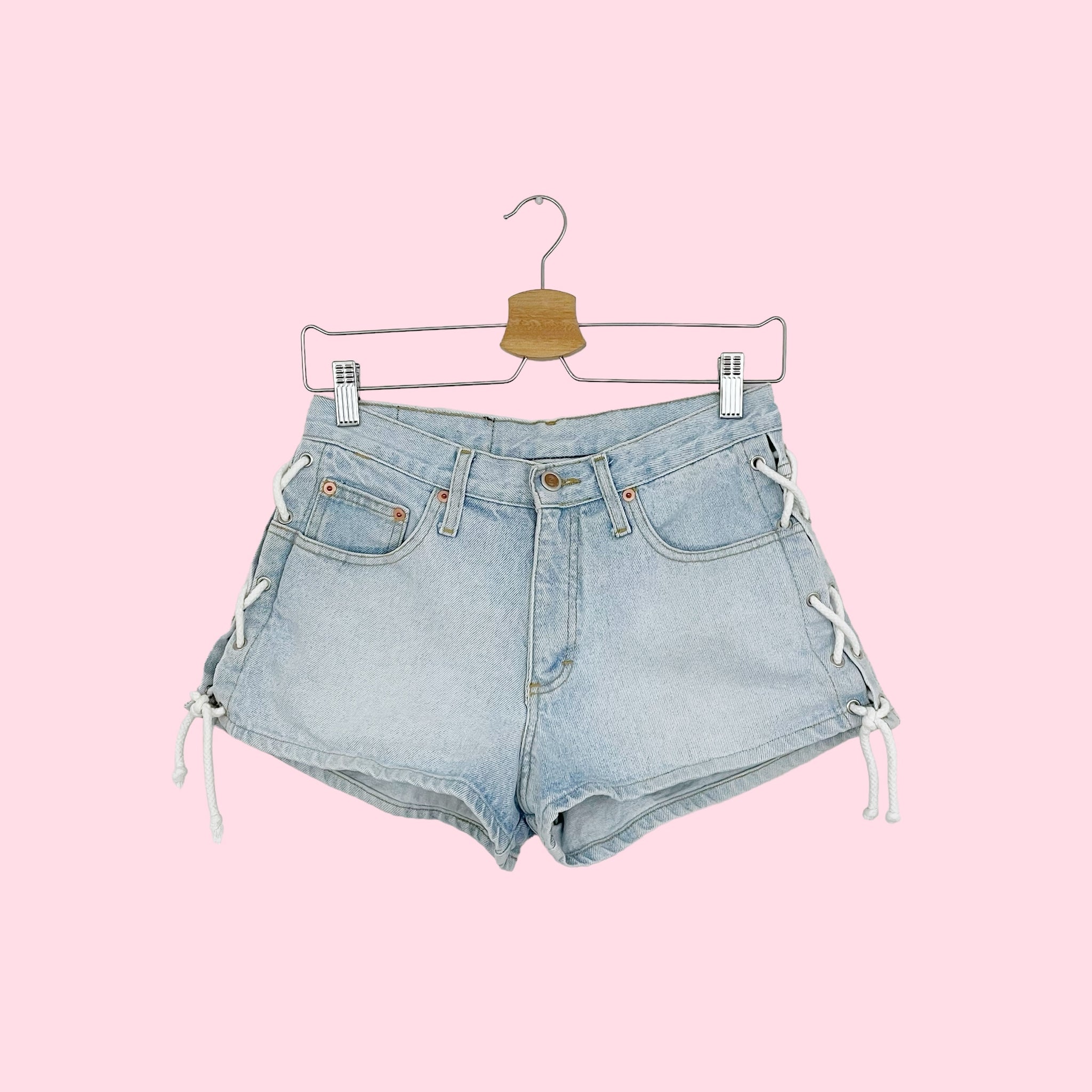 DENIM LACE UP SHORTS (S)