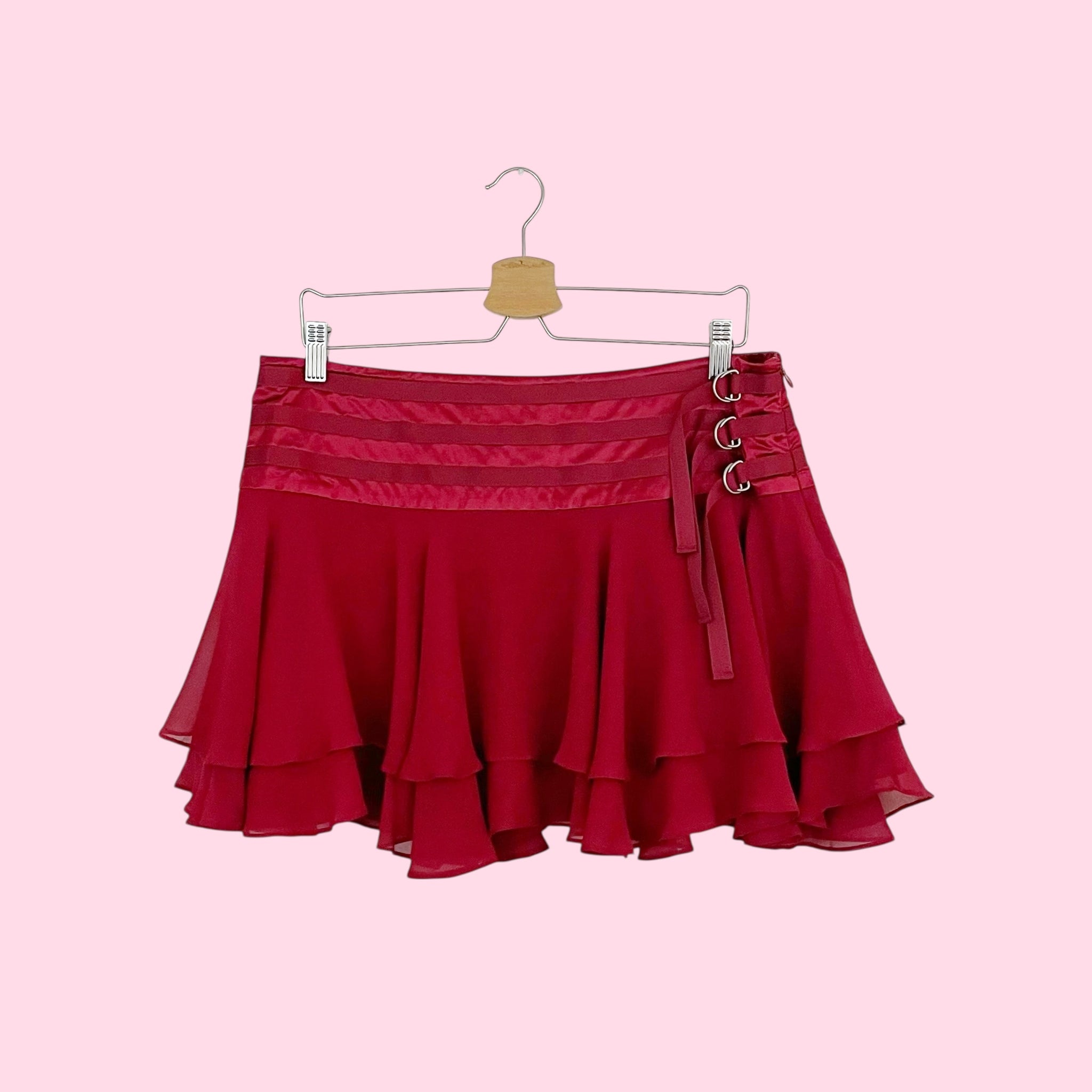 BEBE BURGUNDY SILK MINI SKIRT (L)