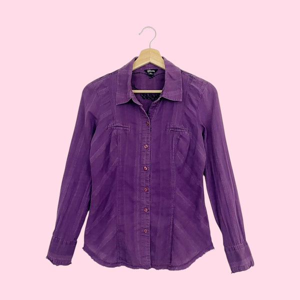 Y2K Guess Purple Embroidered Winged Heart Blouse (S/M)