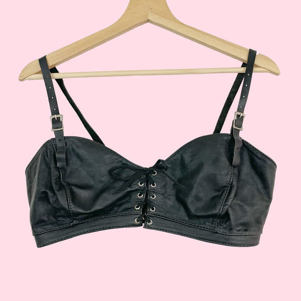 BLACK LEATHER BRA TOP (M/L)