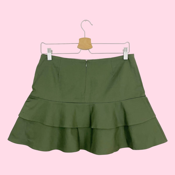 OLIVE GREEN RUFFLE MINI SKIRT (M)