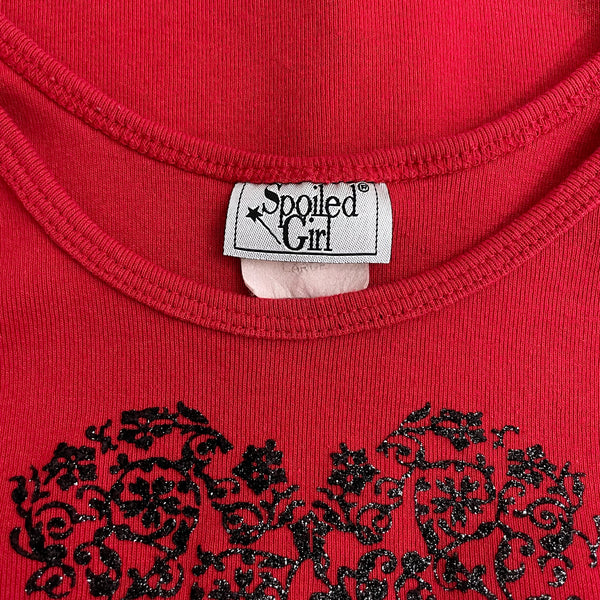RED GLITTER VELVET FLOCKED HEART TANK (M/L)