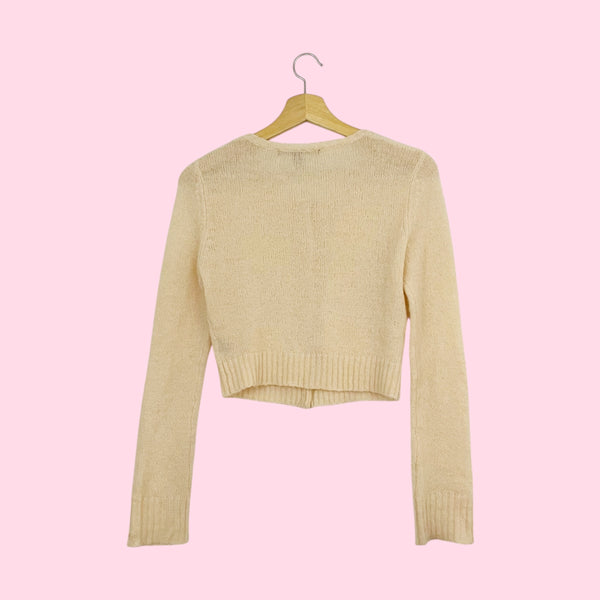 CREAM MOHAIR BLEND CARDIGAN W/ BOW BUTTONS (S)