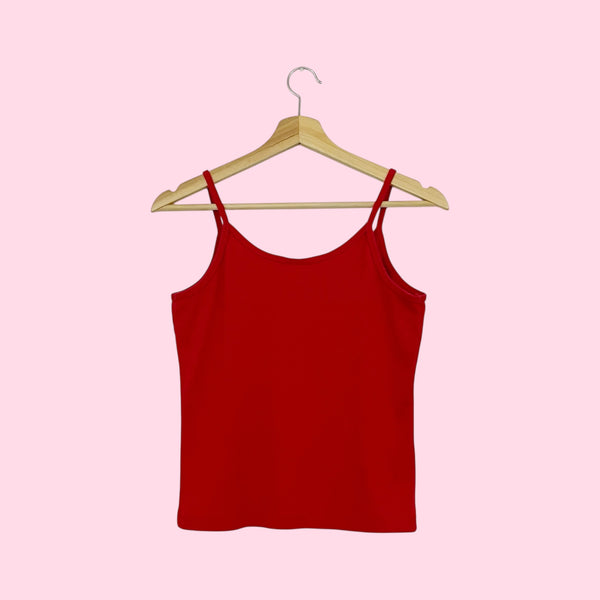 RED GLITTER VELVET FLOCKED HEART TANK (M/L)