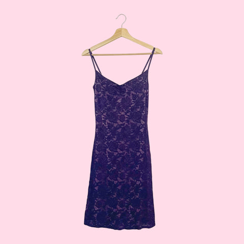 90S PURPLE LACE MIDI DRESS (S)