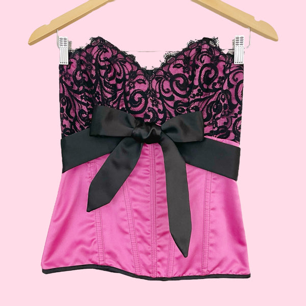 PINK + BLACK BOW CORSET (M)