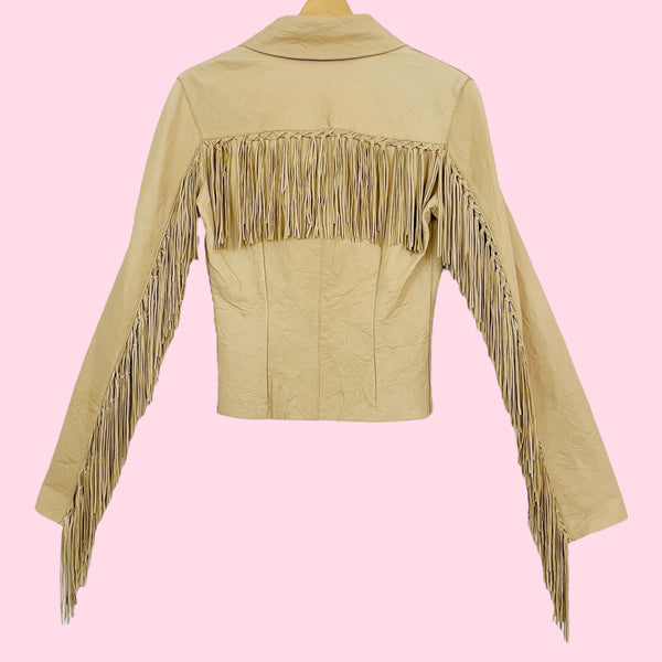 JARBO TAN FRINGE LEATHER JACKET (S)