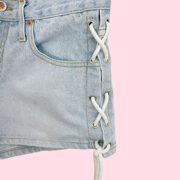 DENIM LACE UP SHORTS (S)